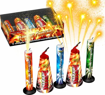 Produktbild von 5x Summer Fountains – 5-teiliges buntes Gartenfeuerwerk-Set für Sommerpartys & Outdoor-Feiern