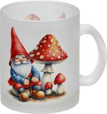 Produktbild von Gartenzwerg mit Fliegenpilz Glas Tasse
