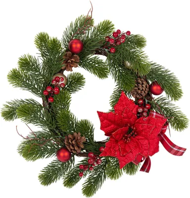 Produktbild von Adventskranz mit Weihnachtsstern grün-braun-rot 40 cm - Einheitsgröße