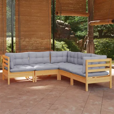 Produktbild von Möbel 5-tlg. Garten-Lounge-Set mit Grauen Kissen Kiefer Massivholz - Balkonmöbel 3096670