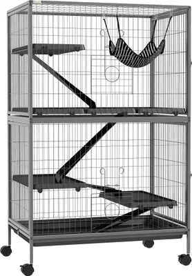 Obrázek produktu pro Zvířecí výběh, vícepatrový design, snadná mobilita, šedá barva, 80 x 52 x 128 cm