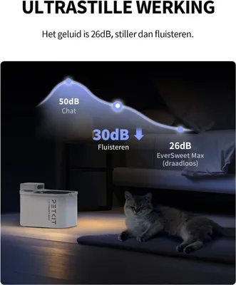 Immagine prodotto di Kattenfontein – Fontanella per animali domestici – Wireless, con sensore di movimento e controllo tramite app – Capacità: 3 litri