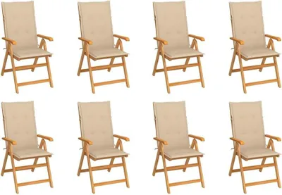 Produktbild von 8 verstellbare Gartenstühle aus massivem Teakholz mit Auflagen