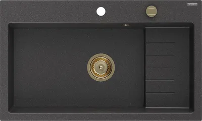 Immagine prodotto di Mexen Omar lavello in granito a 1 vasca 800 x 480 mm, nero maculato, sifone dorato - 6520801005-76-G