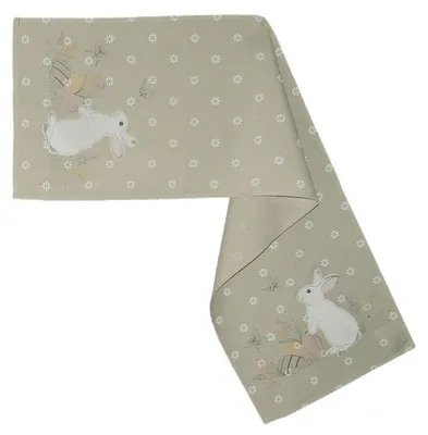 Image de Nappe broderie lapin de Pâques blanc chemin de table 40 x 140 cm
