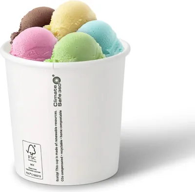 Produktbild von Eisbecher aus Papier, weiß, 360 ml, Durchmesser 92 mm, 50 Stück.