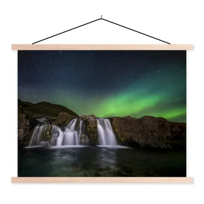 Produktbild von MuchoWow® Textilposter Nordlicht - Wasserfall - Island - Natur 40x30 cm mit holzfarbenen Rahmen - Bilder