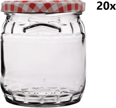 A clear glass jar with a red and white checkered lid, shown against a white background. The text '20x' is visible in the top right corner.