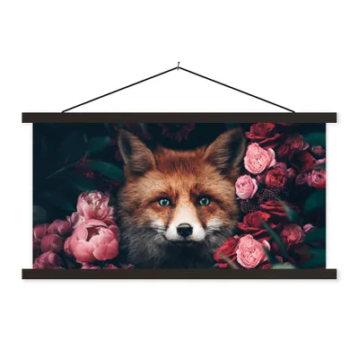Produktbild von MuchoWow® Textilposter Fuchs - Blumen - Tiere 120x60 cm mit schwarzem Rahmen - Dekoration Schlafzimmer