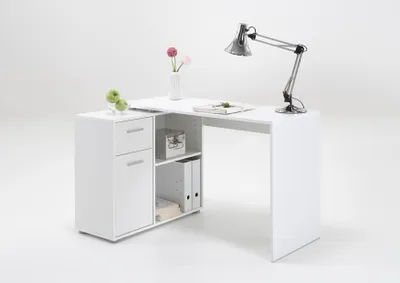 Produktbild von FMD furniture 360-001 Schreibtisch-Winkelkombination in Ausführung Weiß, Maße Tisch ca. 117 x 73,7 x 50 cm / Maße Regal ca. 80 x 69 x 33 cm (BxHxT)