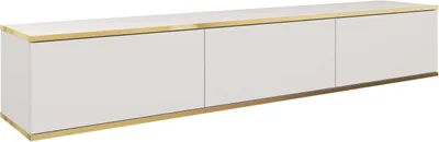Produktbild von Wisząca szafka RTV - Nowoczesny design z funkcją push-to-open. Kolor: biały, D: dł. 175 cm, wys. 30 cm, gł. 32 cm. Szafka pod telewizor, szafka pod telewizor, wisząca szafka pod telewizor, wisząca szafka ścienna