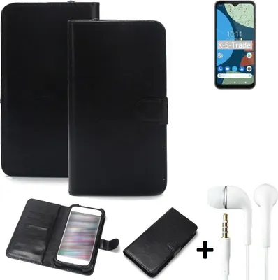 Produktbild von K-S-Trade Wallet Case Handyhülle kompatibel mit Fairphone 4 Schutzhülle Flip cover Flipstyle Tasche Hülle Flipcover Slim Bumper schwarz + in ear