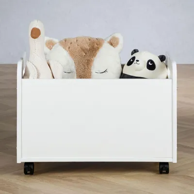 Produktbild von Spielzeugkiste BENJAMIN aus Kiefer Massivholz weiß - Kinderzimmer Aufbewahrung, Spielzeugbox, Holzkiste mit Rollen, Aufbewahrungstruhe