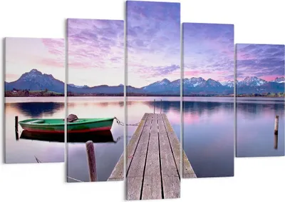 Produktbild von Bild auf Leinwand - Leinwandbild - See Berge Wasser - 150x100cm - Wand Bild - Wanddeko - Leinwanddruck - Bilder - Kunstdruck - Wanddekoration - Leinwand bilder - Wandkunst - EA150x100-3671
