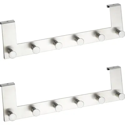 Produktbild von WENKO 2er Set Edelstahl Tür Garderoben Celano Aufhängung 6 Haken Leisten Halter
