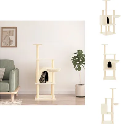 Zdjęcie produktu dla vidaXL Drapak z sizalowymi słupkami do drapania kremowy 132 cm - Drapaki