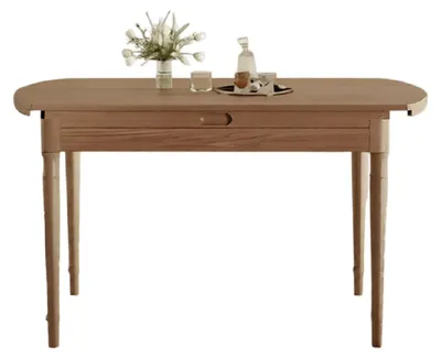 Image de Table en bois massif design, de couleur marron, idéale pour une salle à manger