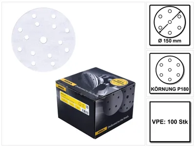 Zdjęcie produktu dla Tarcze szlifierskie Mirka BASECUT 150 mm P180 100 szt. ( 2261109918 ) Uchwyt 15 otworów