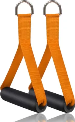 Produktbild von 2er Set Einhandgriff für Widerstandsbänder | Trainingsgriffe [orange] für Fitnessbänder, Expander | Kabelzug Griffe | Krafttraining Zubehör für Heimtrainingsgeräte, Fitnessgeräte | Heim Fitnessstudio