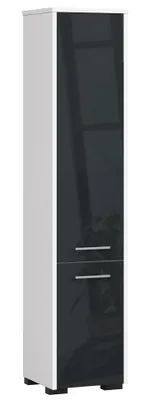 Produktbild von Freistehender Badezimmerschrank: zwei Türen, fünf Einlegeböden, Farbe: weiß | glänzendes Graphit, Möbelmaße: B: 30 cm, H: 140 cm, T: 30 cm
