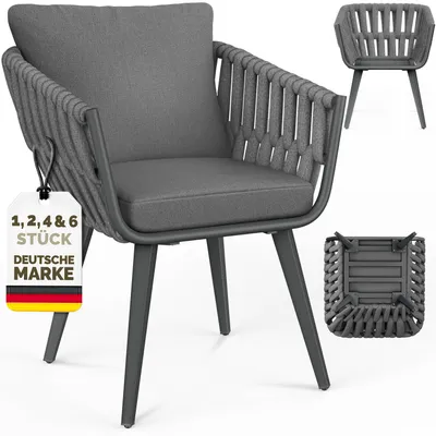 Produktbild von tillvex® Gartenstuhl 6er Set Wetterfest mit Armlehne | Outdoor Stühle bis 160kg belastbar | Gartenstühle UV-beständig | Terrassenstuhl Sessel Gartenmöbel Terrasse Balkon Garten