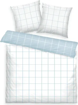 Produktbild von HERDING TOM TAILOR Bettwäsche-Set 'Large Check Crisp White & Sky Blue' - 2x-80-x-80-cm-1x-200-x-220-cm, Deckenbezug im Lieferumfang enthalten, Kissenbezug enthalten