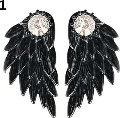 Produktbild von 1 Paar Damen-Ohrstecker, modisch, Weihnachtsgeschenk, Engelsflügel, Strass-Intarsien-Schwarz