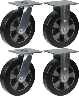 Obrázok produktu pre 200 mm 8" kolieska s čiernou gumou, otočné a pevné, silná nosnosť 1800 kg, sada 4 ks