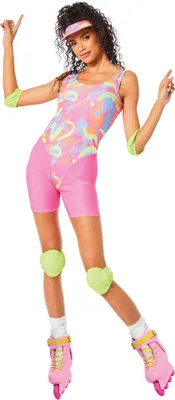 Produktbild von Rollschuh Barbie Damen Kostüm Neon 80er Jahre Skater Girl, Größe:L