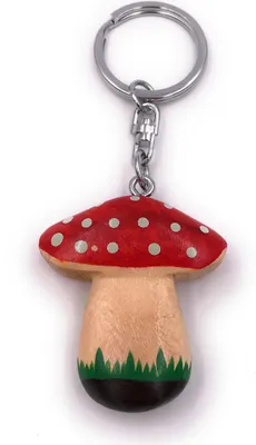Image de Onwomania Porte-clés bois amanite tue-mouches porte-bonheur champignon à pois forêt pendentif breloque