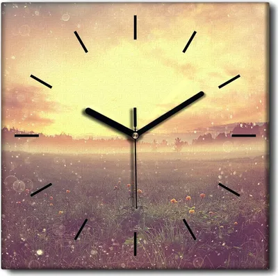 Produktbild von Coloray Uhr auf Leinwand 30x30 cm Wand Uhr Dekoration Wohnzimmer Segeltuch schwarze Hände -Sonnenaufganglandschaft.
