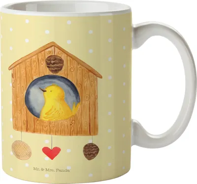 Produktbild von Mr. & Mrs. Panda Tasse Vogel Haus - Gelb Pastell - Geschenk, Familie, Castle, Kaffeebecher, Keramiktasse, Lustige Sprüche, Teetasse, Kaffeetasse, Vögel, Wohnung, Zuhause