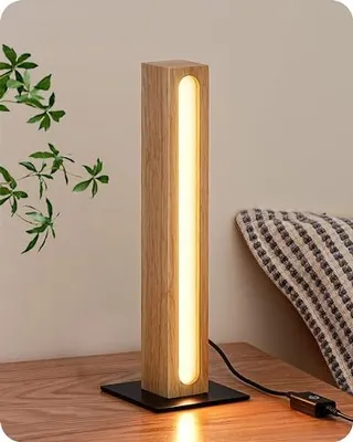 Produktbild von EDISHINE LED Tischlampe Holz, Nachttischlampe Touch Dimmbar, Speicherfunktion, 3 Farbtemperaturen, eingebautes LED-Nachttischlampe geeignet für