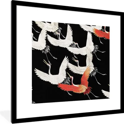 Produktbild von MuchoWow® Gerahmtes Poster Kranich - Japanisch - Rot - Weiß 40x40 cm - Poster mit Schwarzem Bilderrahmen Wandposter Rahmen Foto Bilder - Poster - Plakat im Rahmen