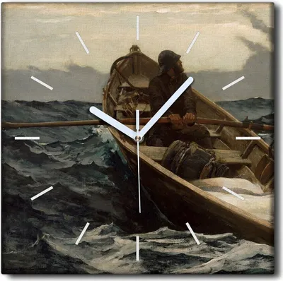 Produktbild von Coloray Uhr auf Leinwand 30x30 cm Wand Uhr Dekoration Wohnzimmer Segeltuch weiße Zeiger -Winslow Homer Fischer