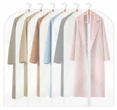 Image de 6 housses à vêtements 60 x 120 cm, housses transparentes en PEVA, housses anti-poussière avec fermeture à glissière, housses à suspendre pour costumes, chemises, manteaux d'hiver et vestes
