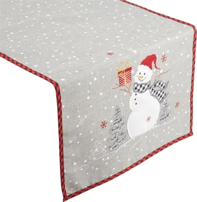 Produktbild von Tischwäsche mit Stickerei Schneemann 40 x 140 cm - hellgrau