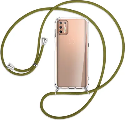 Produktbild von Handykette Backcover-Schutzhülle mit Band (Metall silberfarben) für Motorola Moto G9 Plus - khaki