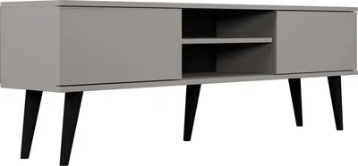 Produktbild von TV-Lowboard Fernsehtisch 160 cm in Chinchilla Grau – Soft-Close Türen, Stauraum & Kabeldurchlass – Skandinavisch Holzfüße, Holzbeine – Für Fernseher bis 70 Zoll – Micky