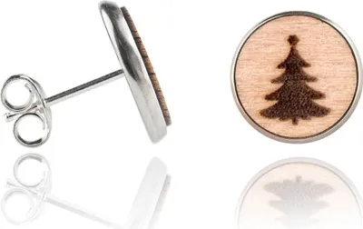 Produktbild von Holzohrstecker Edelstahl mit Weihnachtsbaum in Buchenholz