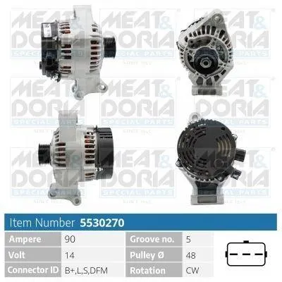 Produktbild von MEAT & DORIA 5530270 Lichtmaschine Generator LiMa 90A 14V für FORD Fiesta Mk5 Schrägheck (JH1, JD1, JH3, JD3) Focus II Schrägheck (DA, HCP, DP) FOCUS