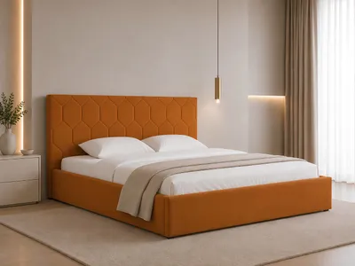Produktbild von Polsterbett, Doppelbett mit Gepolsterter Kopfteil, Bett mit Kopfstütze, Bettkasten und Lattenrost, Rahmenbettgestell, Samststoff, Stauraumbett - Bett 02 - 180x200 - Amber (TRINITY 26)