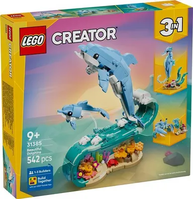 Produktbild von LEGO Creator 3-in-1-Set Meerestiere: Wunderschöne Delfine - Tier Modellbau & Konstruktionsspielzeug - Bauset mit 3 Bauoptionen: Delfine, Seepferdchen oder Krabbe - Geschenk für Kinder - 31385