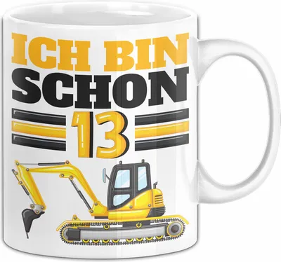 Produktbild von 13. Geburtstag Geschenk Tasse Becher Jungs Bagger Ich Bin Schon 13 Teenager (Weiß)