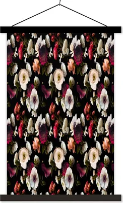 Produktbild von MuchoWow® Textilposter Blumen - Anemone - Collage - Farbe 40x60 cm mit schwarzem Rahmen - Wanddekorationen