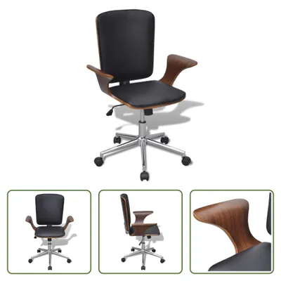 Image de The Living Store Chaise de bureau pivotante Bois courbé avec rembourrage en similicuir