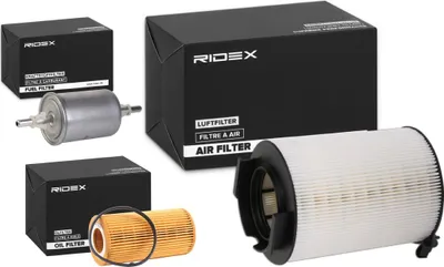 Produktbild von RIDEX Filterset Inspektionspaket Filtersatz für VW Golf V Schrägheck (1K1) TOURAN (1T1, 1T2) GOLF PLUS (5M1, 521) für AUDI A3 Sportback (8PA)