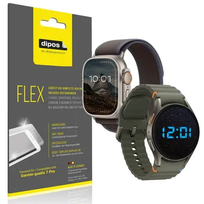 Produktbild von 2x Schutzfolie für Garmin quatix 7 Pro Folie, 100% Displayabdeckung, dipos Flex