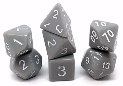 Productafbeelding van Dobbelsteen set, ondoorzichtig: grijs/wit (7 stuks)