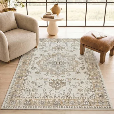 Image de Tapis beige, 120 x 160 cm, lavable et antidérapant